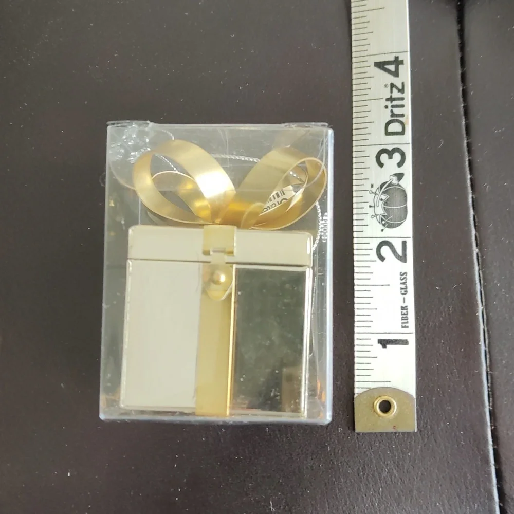 NWT Crate & Barrel Vintage Small Metallic Gift Box Ornament with Gold Bow